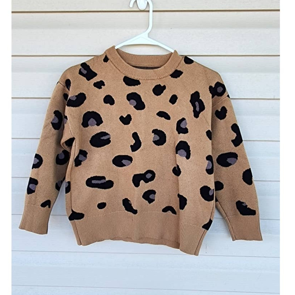 Heavy Knit Crew Neck Leopard Print‎ Sweater
